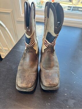 Durango Brown Leather Cowboy Boots with American Flag Shaft
